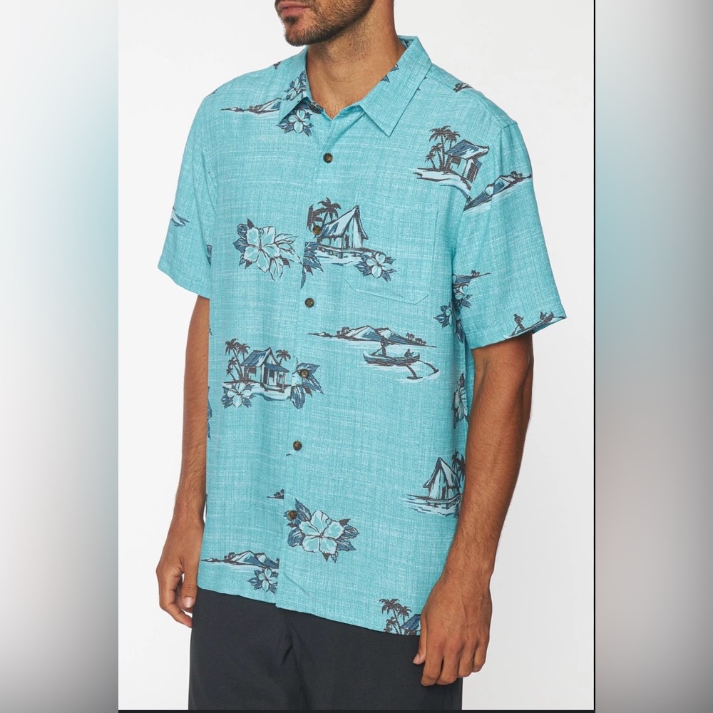 Jack O'Neill Pacific Perfect Shirt Blue Hibiscus Size XL Vacation Hawaii Ocean